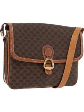 CELINE Macadam Canvas Shoulder Bag PVC Leather Brown Gold